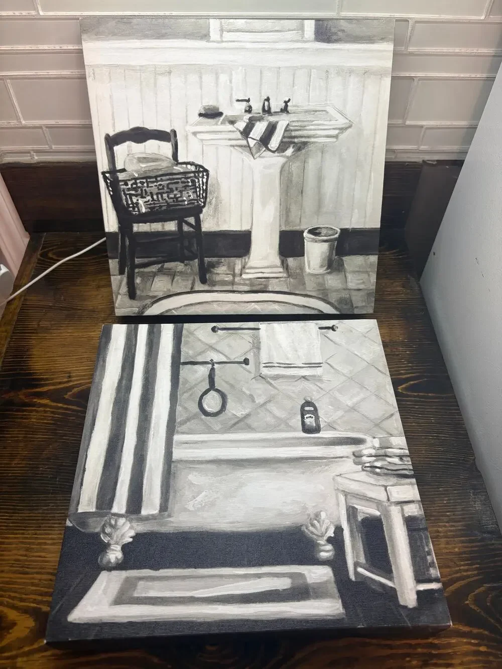 Set Of Two Black And White Bathroom Wall Decor